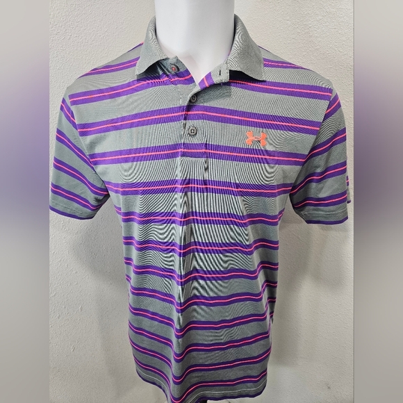 UnderArmour loose fit striped Polo men's medium - Picture 1 of 8